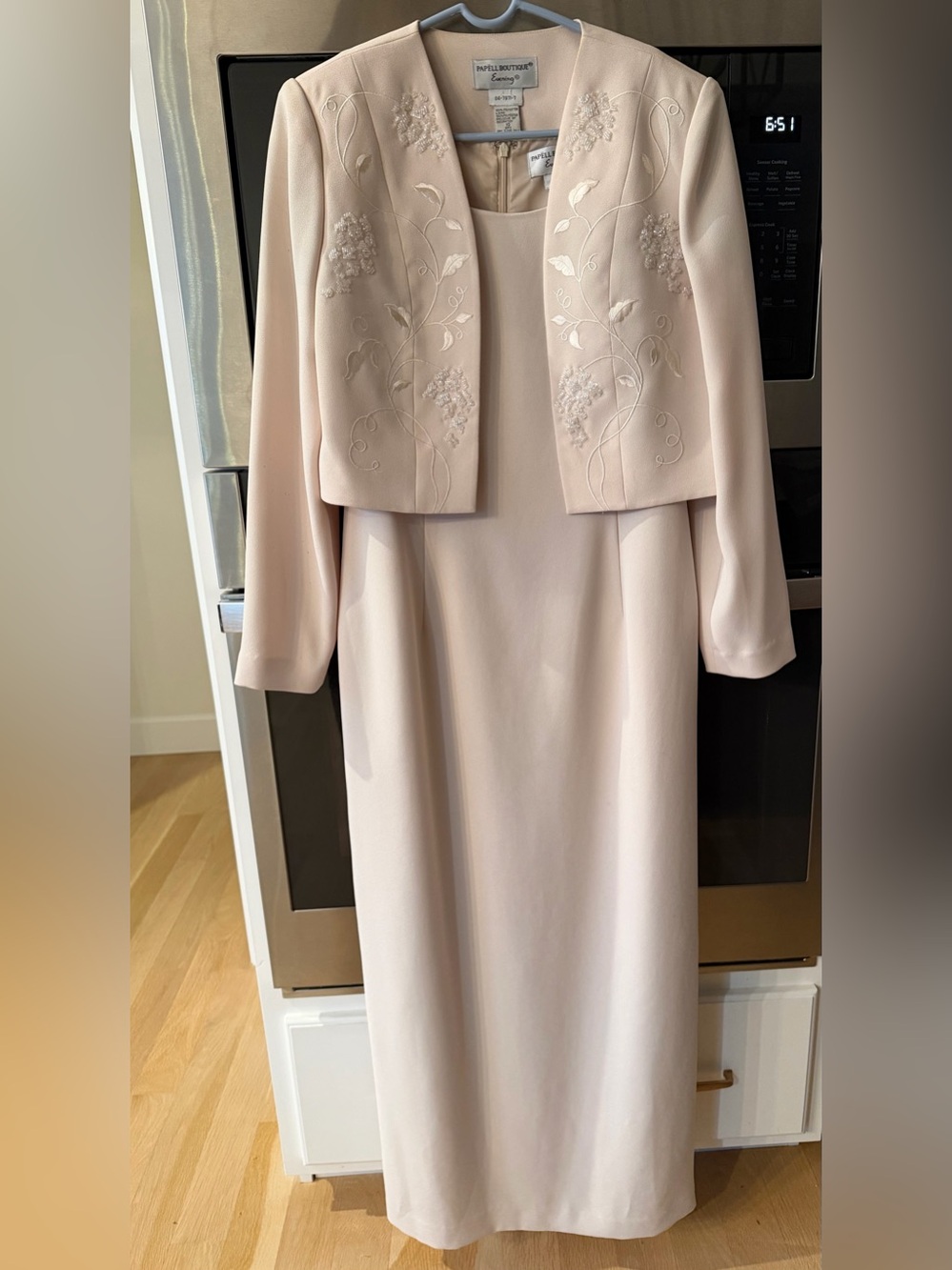 Papell Boutique Dress 10 Embellished Jacket Tank Maxi Dress Lined Classy Ecru